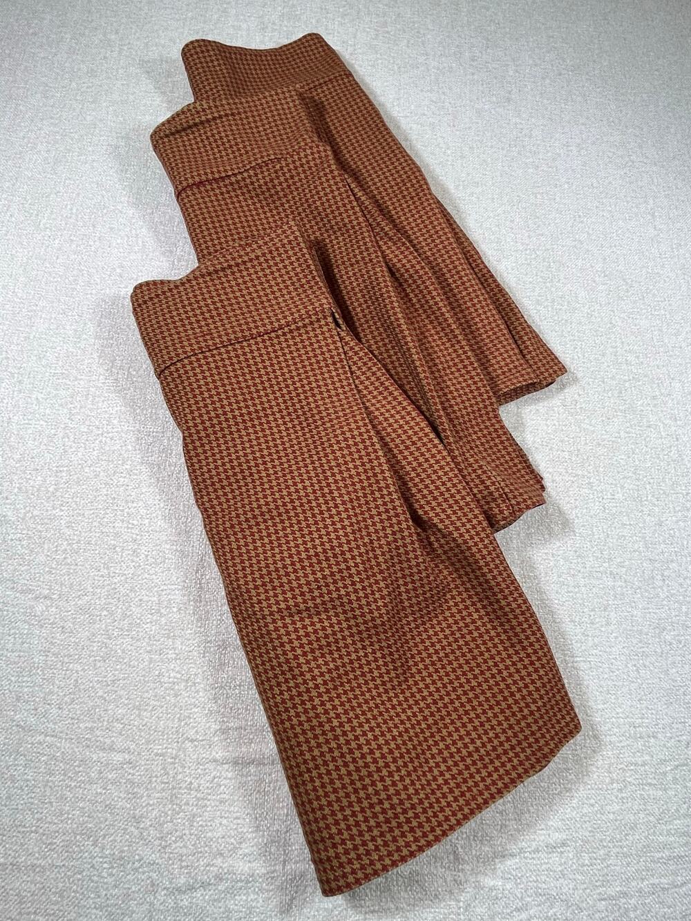 Peacock Alley Lot of 3 Red/Brown Houndstooth 100% Cotton King Bed Skirts w/ Pins